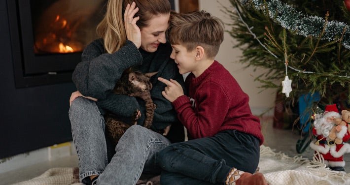 cozy woman and child